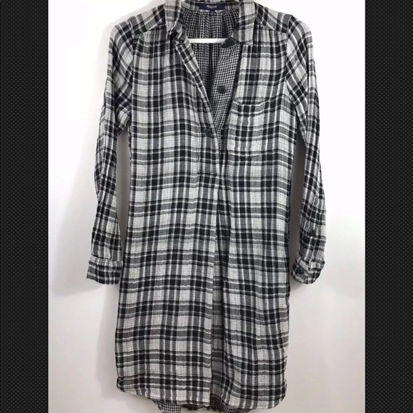 Madewell Dresses & Skirts - MADEWELL DAYWALK Flannel Shirt Dress Black White